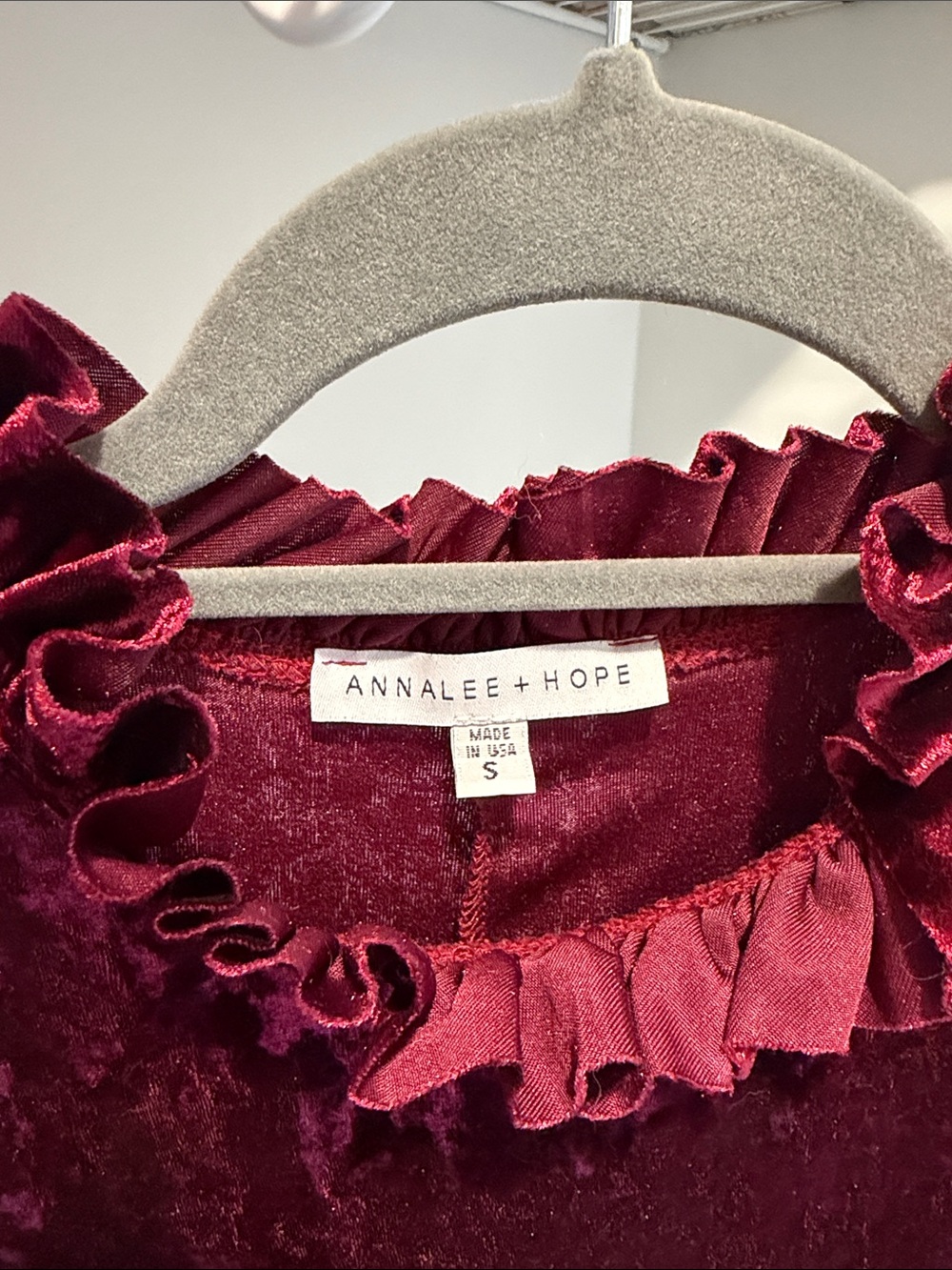 Annalee + Hope Burgundy Velvet Ruffle Neck Sleeveless Dress - Picture 3 of 5